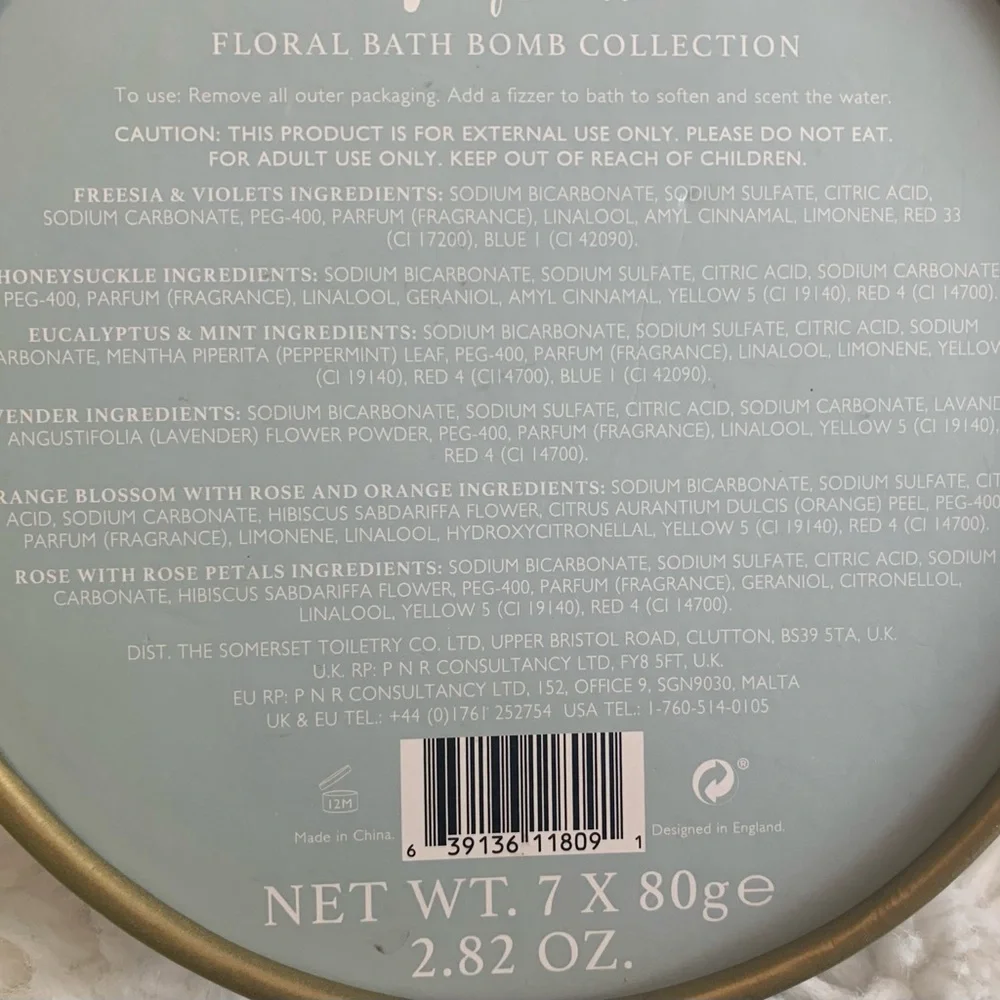 ASQUITH & SOMERSET 7 Days of Flowers bath bomb collection NIB NWT (7) 2.82 Oz.